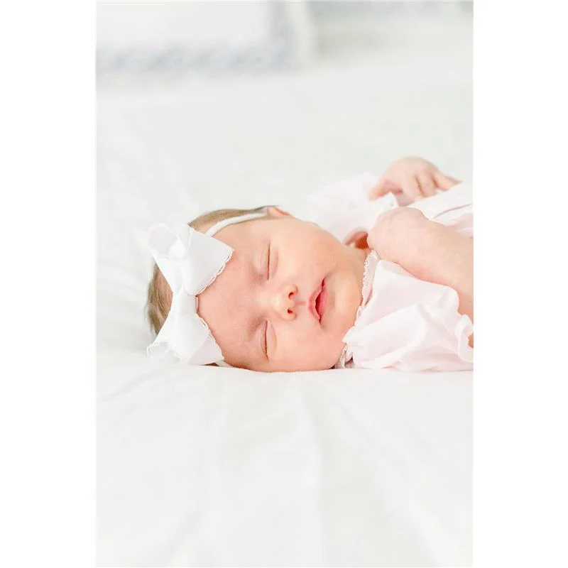 Wee Ones - 2Pk Mini Moonstitch Grosgrain Bows on Skinny Nylon Band, Mini, Light Pink & White - Image 2