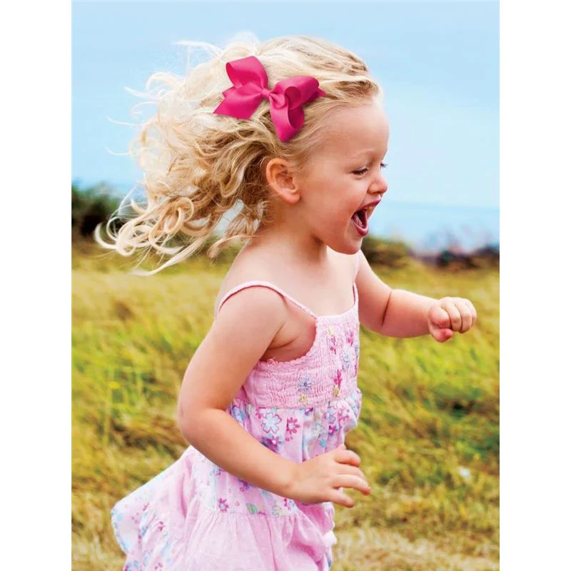 Wee Ones - Baby Girls' Grosgrain Scalloped Edge Hair Bowtie on a Elastic Band Light Pink - Image 5