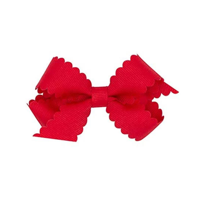 Wee Ones - Classic Grosgrain Hair Bow with Scalloped Edges, Medium, Red