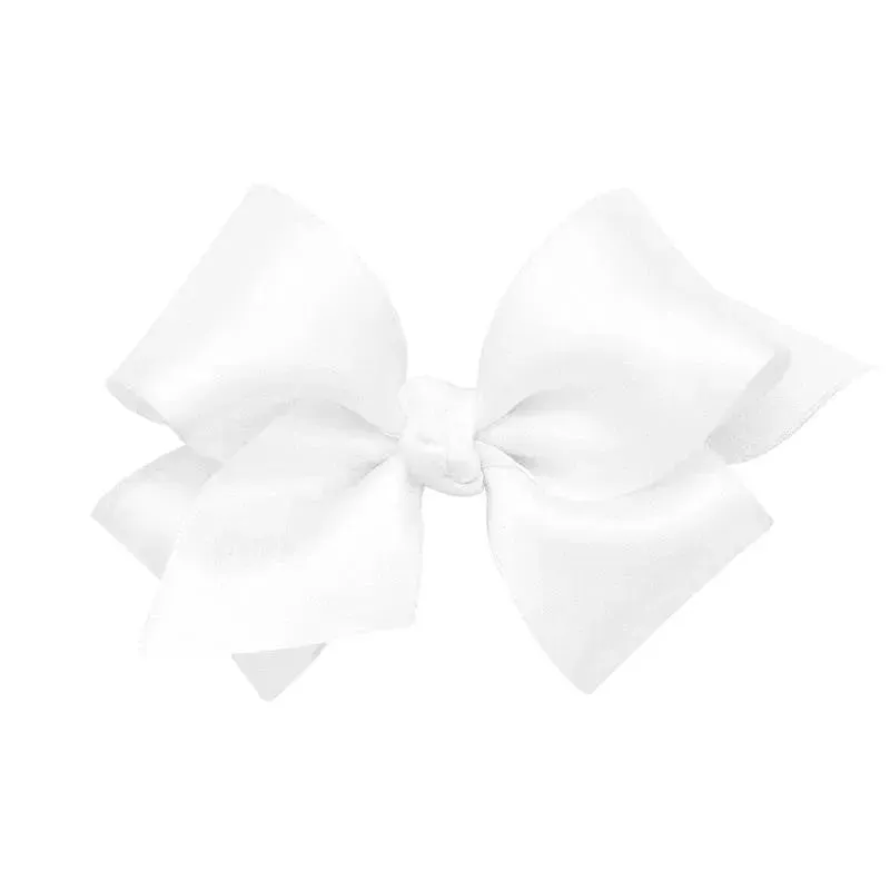 Wee Ones - Girls' Classic French Satin Hair Bow on a WeeStay Clip, Baby, White