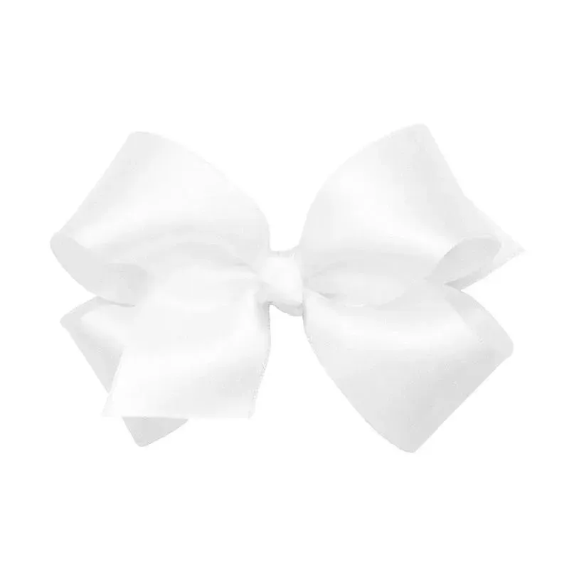 Wee Ones - Girls' Classic French Satin Hair Bow on a WeeStay Clip, Medium, White