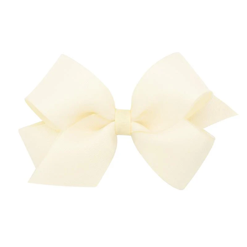 Wee Ones - Girls' Grosgrain Hair Bows with Organza Overlay on a WeeStay Clip, Medium, Off White