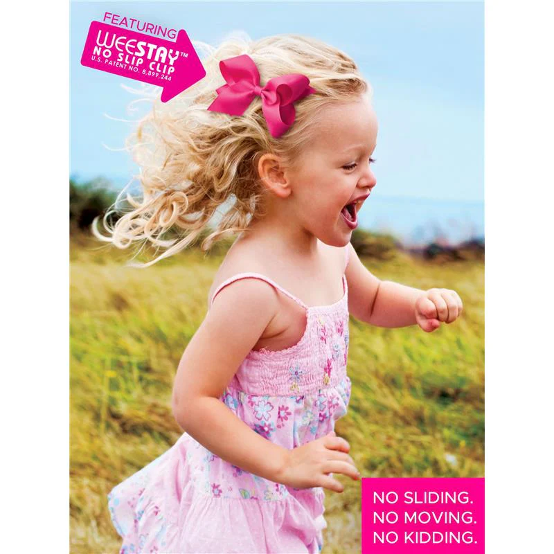 Wee Ones - Girls' Plain Wrap Classic Grosgrain Hair Bows on a WeeStay No-Slip Hair Clip, Pink - Image 4