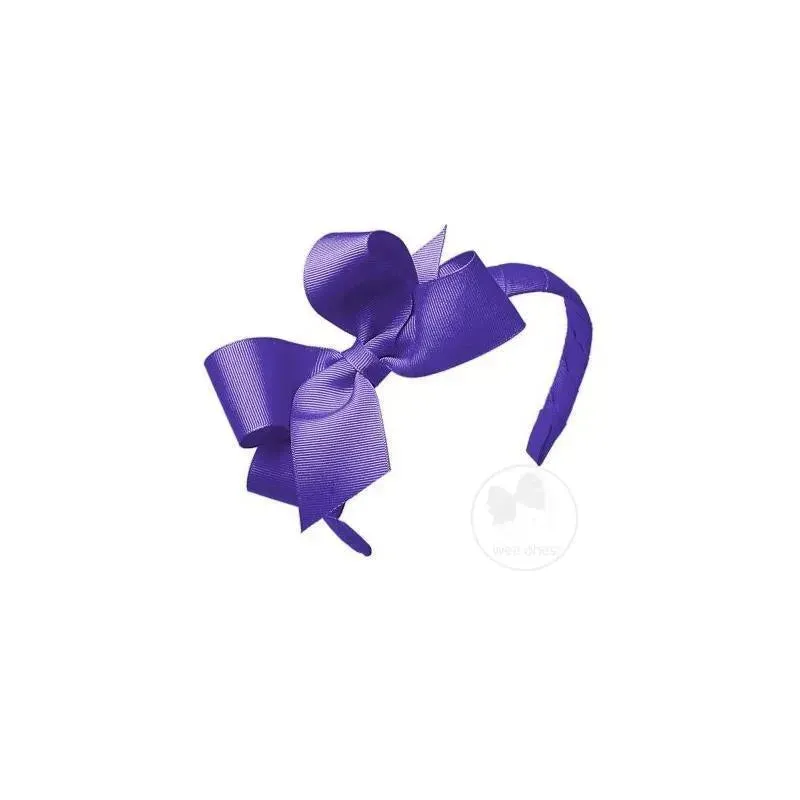 Wee Ones Medium Classic Grosgrain Bow On Matching Headband, Delphinium - Image 4