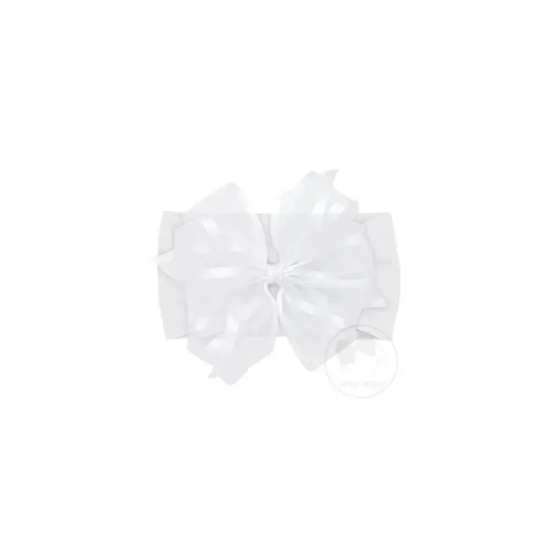 Wee Ones Medium Satin Edge Double Organza Bow On Baby Band, White
