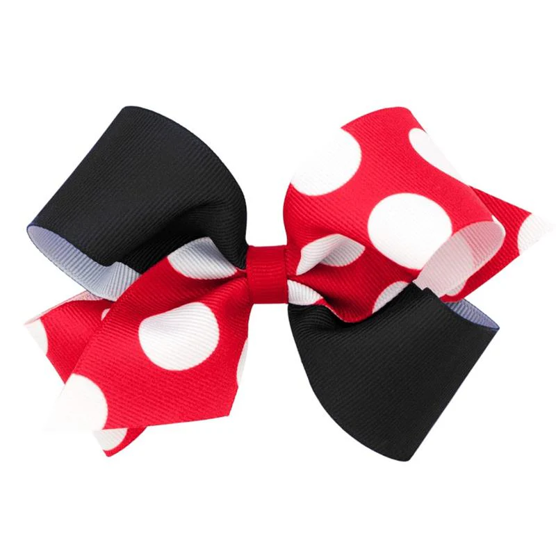 Wee Ones - Medium Two-Tone Dot Print Hair Bow, Red & Black