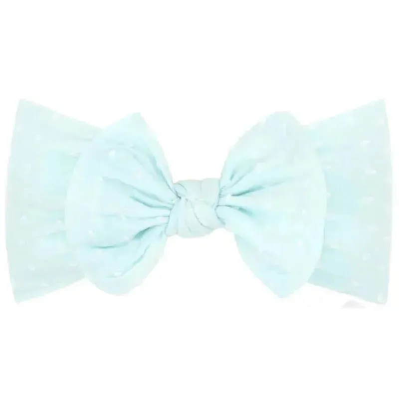 Wee Ones - Soft Shabby Dot Nylon Girls Baby Band With Matching Bowtie, Light Blue