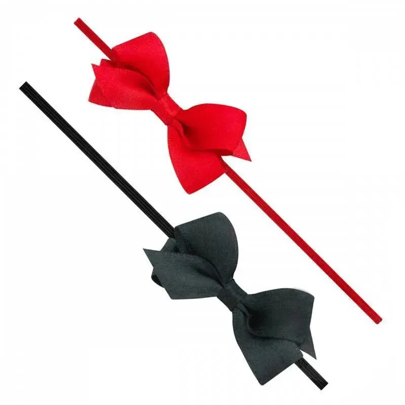 Wee Ones Two Wee Satin Bows On Bands - Red And Black