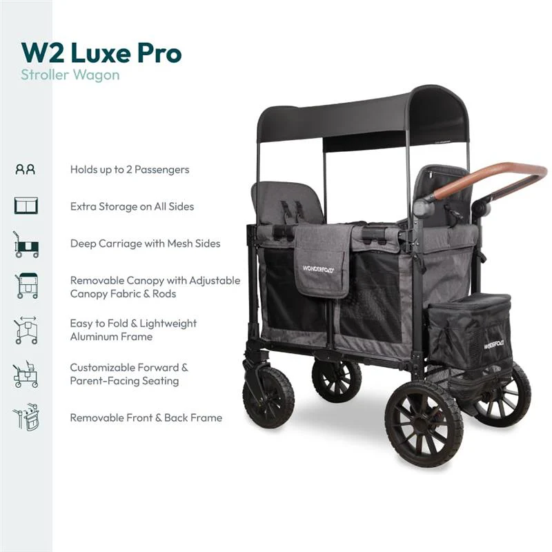 Wonderfold - W2 Luxe Pro Double Stroller For 2 kids, Charcoal Gray - Image 7