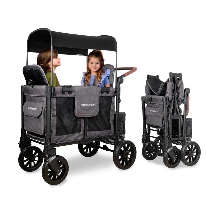 Wonderfold - W4 Luxe Pro Quad Stroller For 4 Kids, Charcoal Gray - Image 2