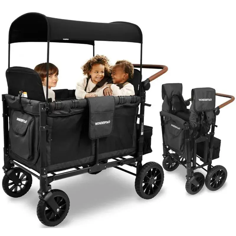WonderFold - W4 Luxe Quad Stroller Wagon (4 Seater), Volcanic Black