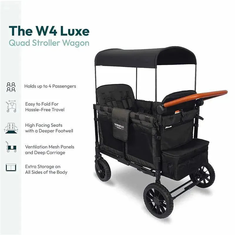 WonderFold - W4 Luxe Quad Stroller Wagon (4 Seater), Volcanic Black - Image 3