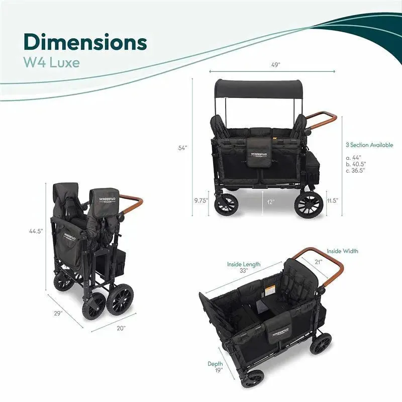WonderFold - W4 Luxe Quad Stroller Wagon (4 Seater), Volcanic Black - Image 5