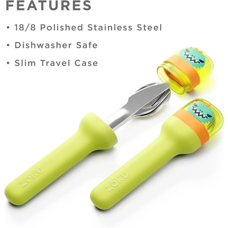 Zoku - Kids Pocket Utensil Set, Green Dino - Image 2