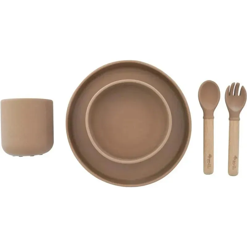 Zoli - 5Pk Silicone Kids Dishware Set, Latte Tan