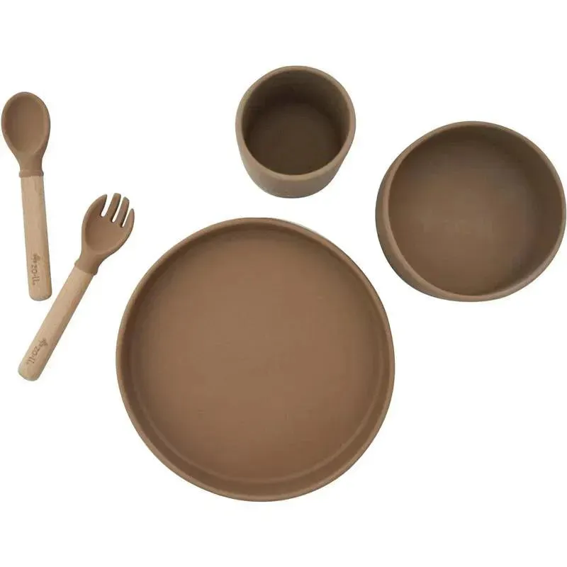 Zoli - 5Pk Silicone Kids Dishware Set, Latte Tan - Image 5