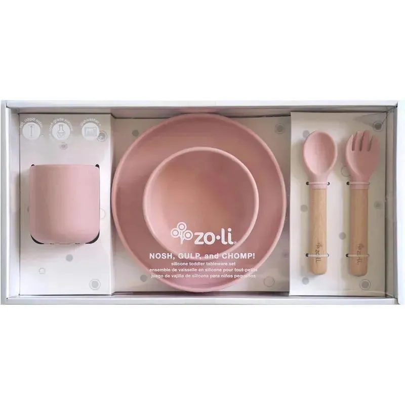 Zoli - 5Pk Silicone Kids Dishware Set, Rose Pink - Image 2