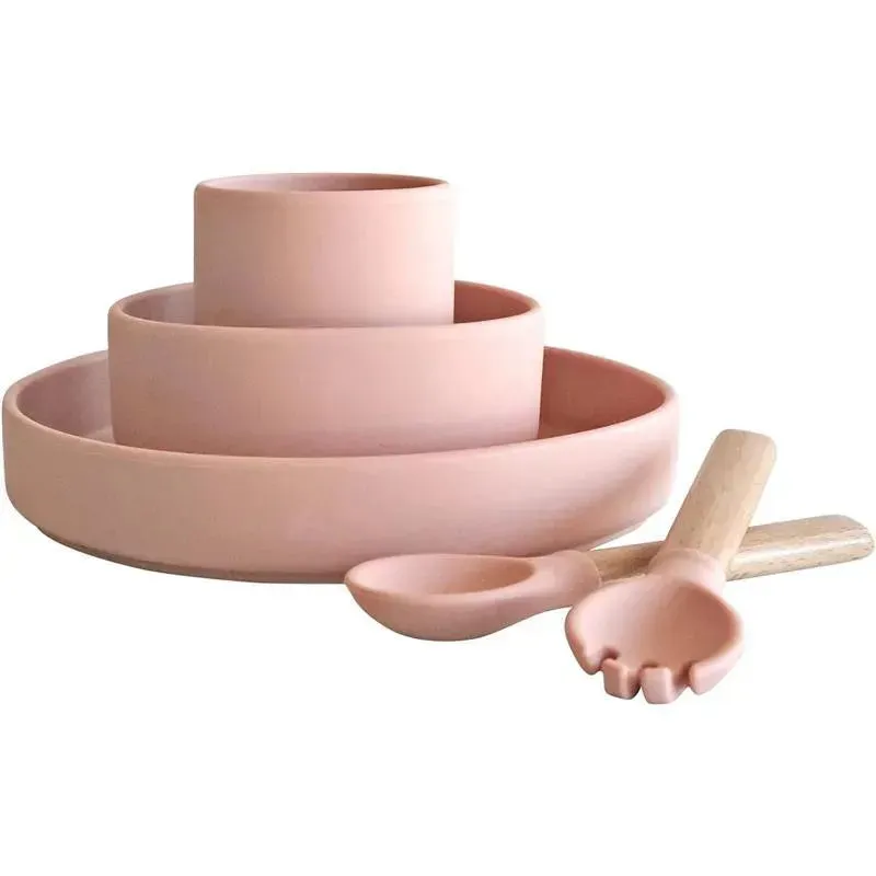 Zoli - 5Pk Silicone Kids Dishware Set, Rose Pink - Image 4