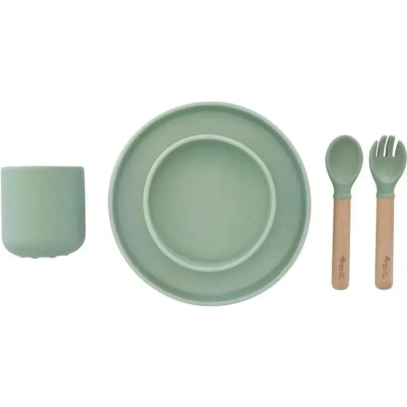Zoli - 5Pk Silicone Kids Dishware Set, Sage Green