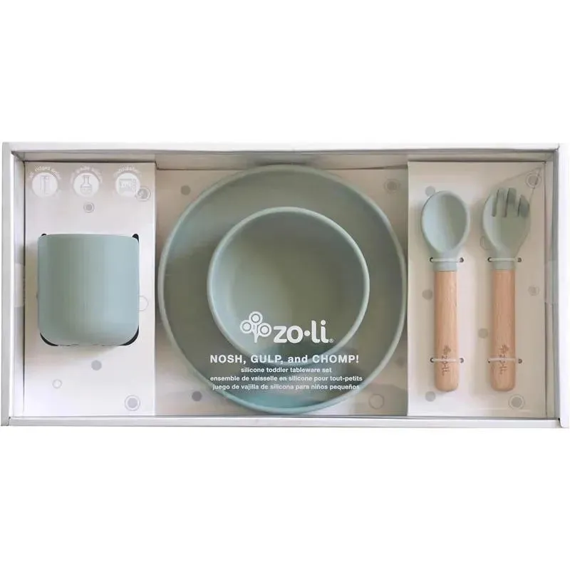 Zoli - 5Pk Silicone Kids Dishware Set, Sage Green - Image 2