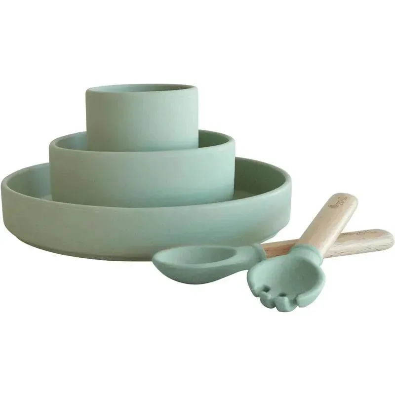 Zoli - 5Pk Silicone Kids Dishware Set, Sage Green - Image 3