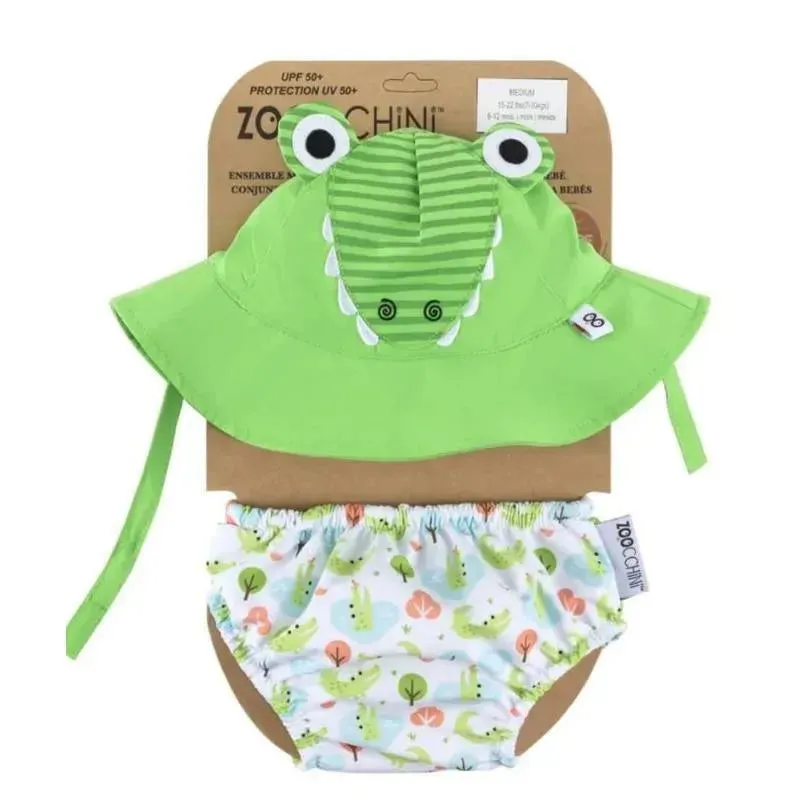 Zoocchini - Baby Swim Diaper & Sun Hat Set, Aidan The Alligator - Image 2