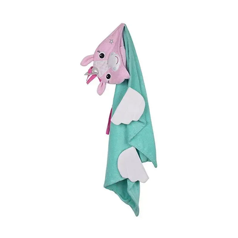 Zoocchini Kids Plush Terry Hooded Bath Towel Allie the Alicorn, Pink/Green - Image 2